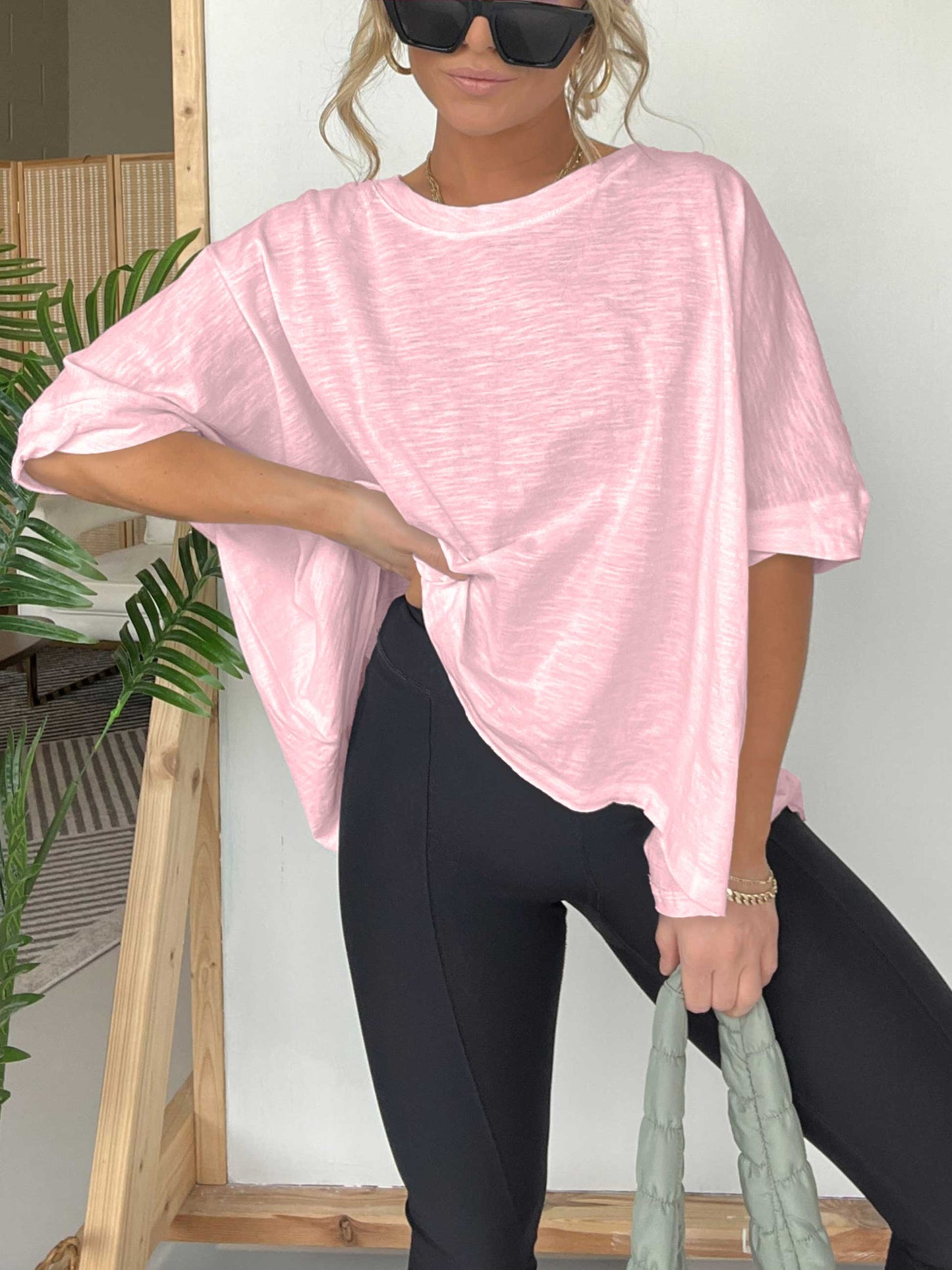 T-shirt oversize uni ample à col rond pour femme