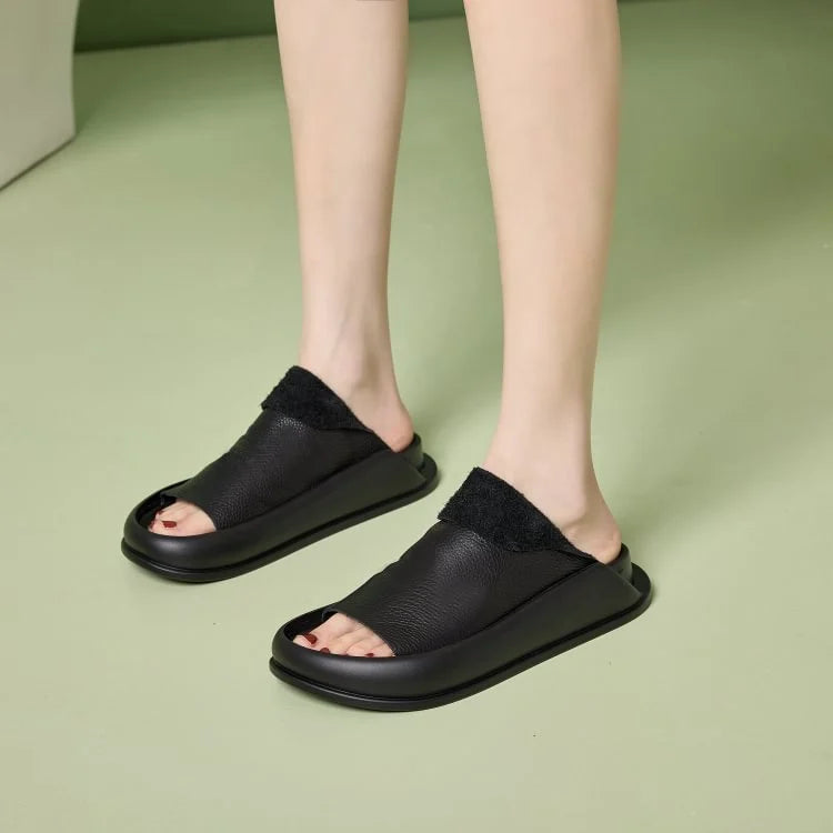 Pantoufles compensées en cuir italien LetcloTM pour femme