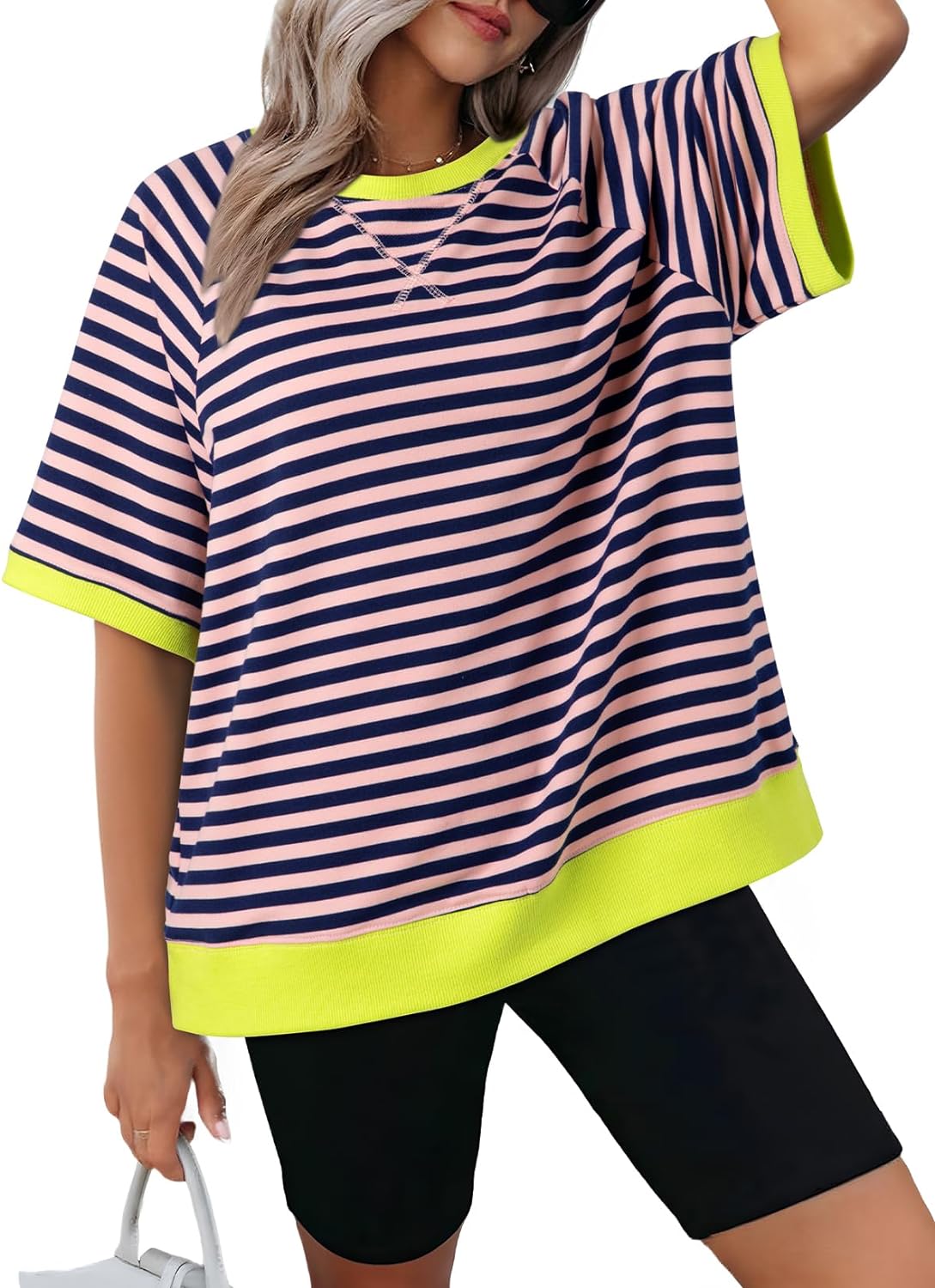 T-shirts surdimensionnés rayés pour femmes (3 achetés, livraison offerte)