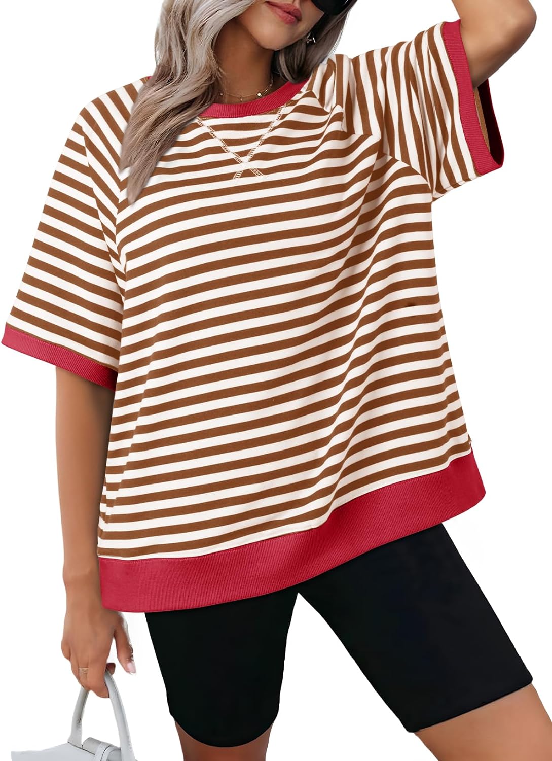 T-shirts surdimensionnés rayés pour femmes (3 achetés, livraison offerte)