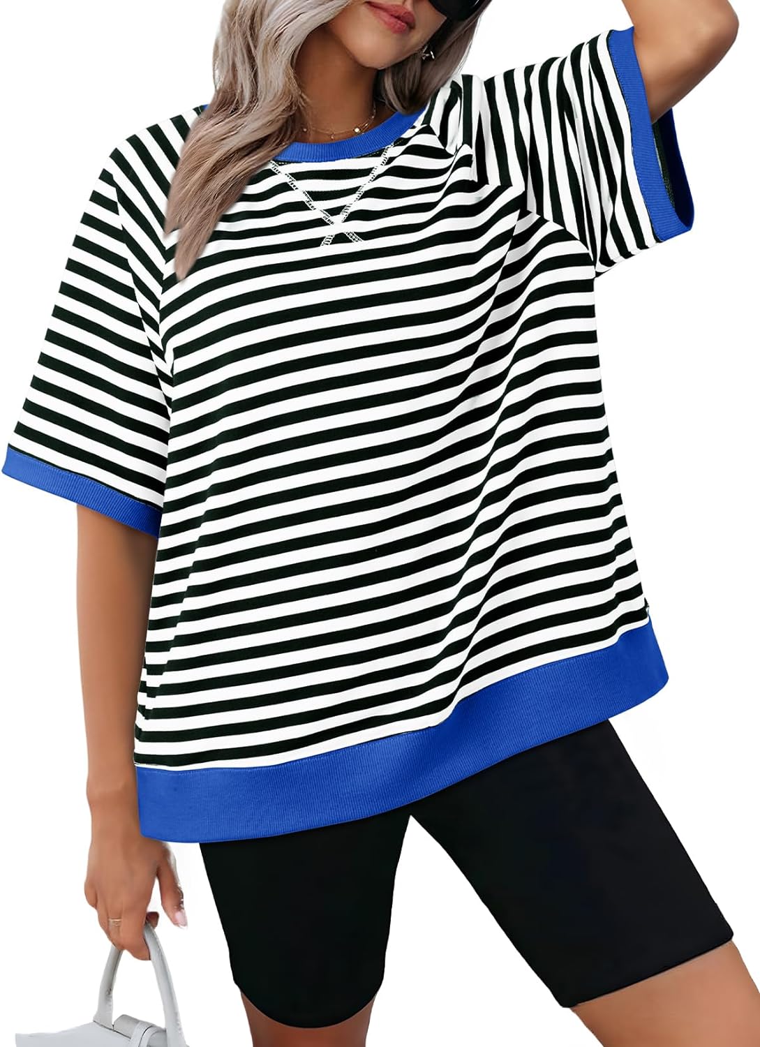 T-shirts surdimensionnés rayés pour femmes (3 achetés, livraison offerte)