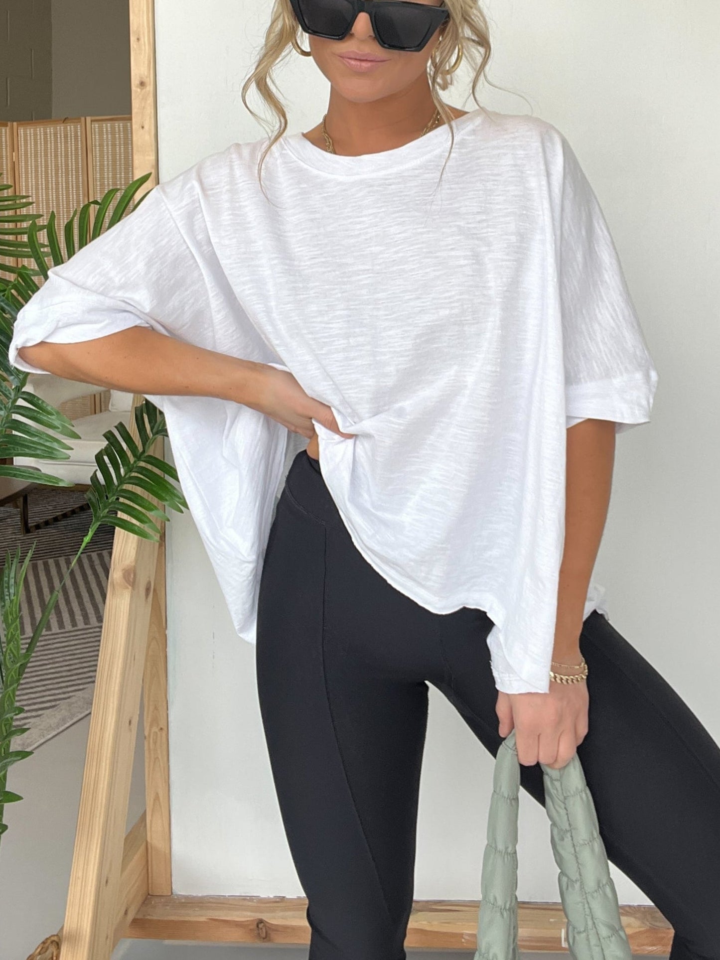T-shirt oversize uni ample à col rond pour femme