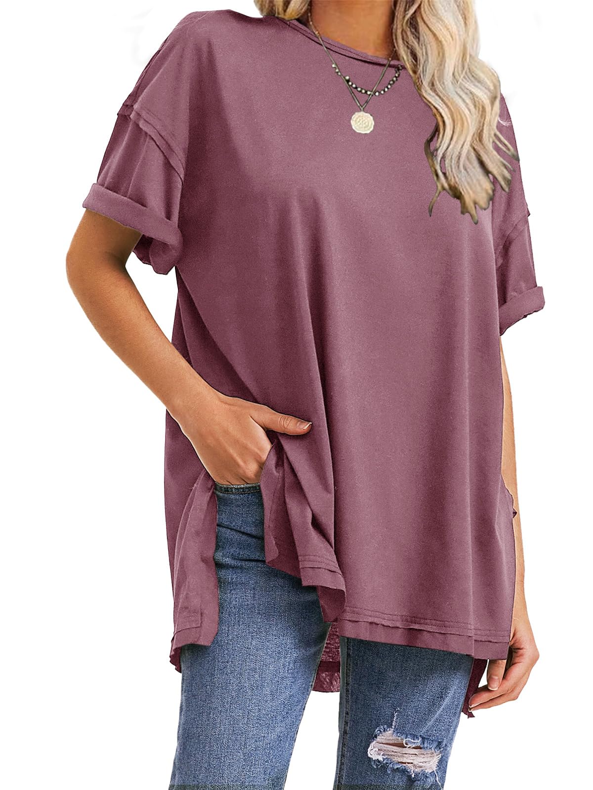 T-shirts surdimensionnés fendus sur les côtés pour femme