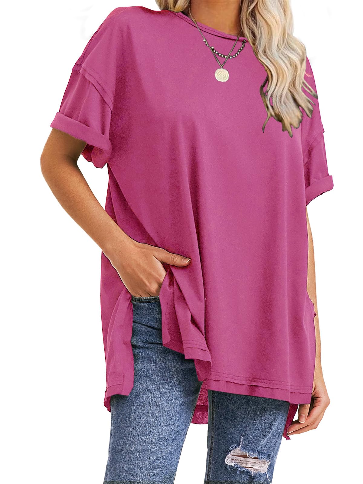 T-shirts surdimensionnés fendus sur les côtés pour femme