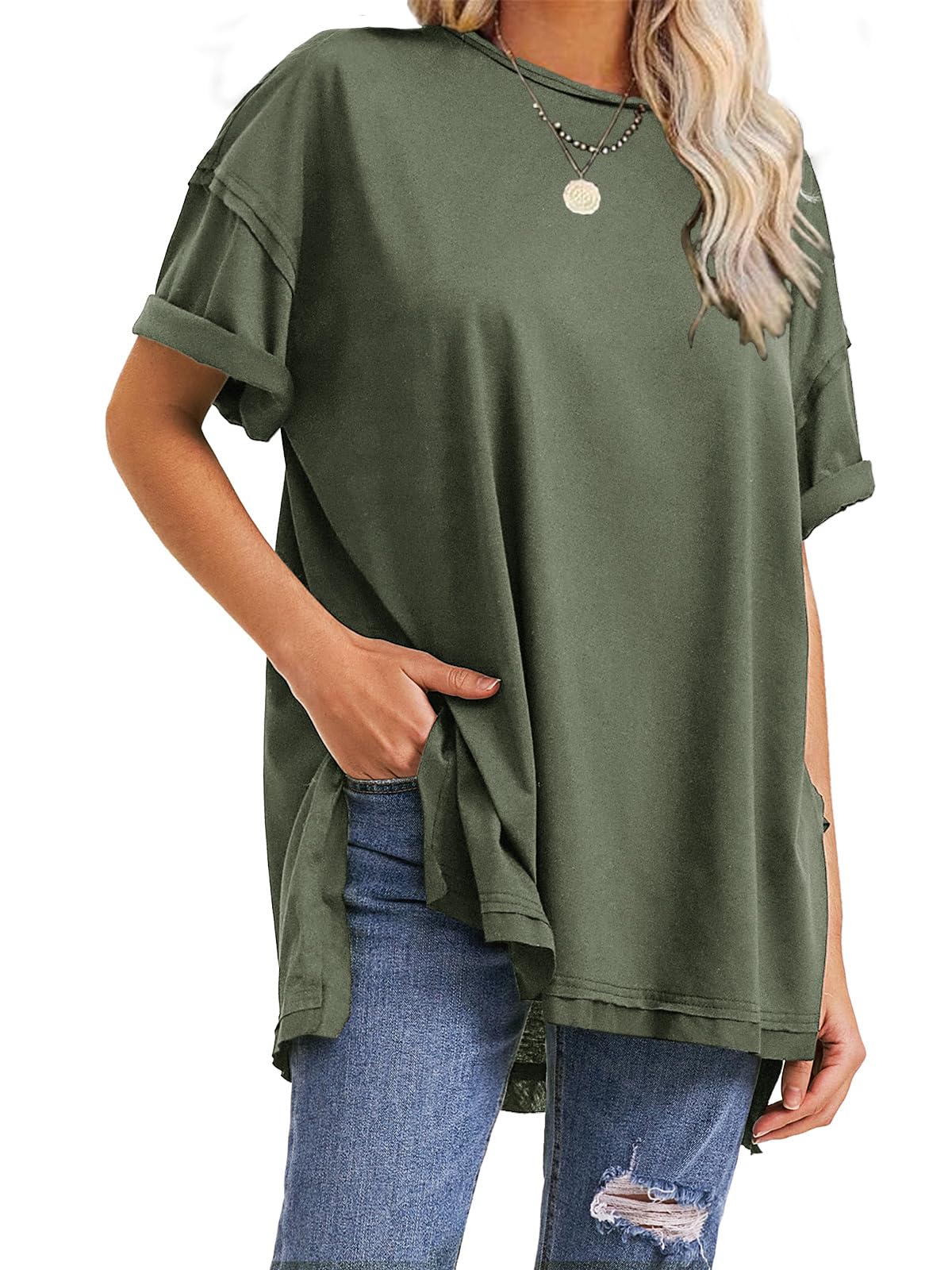 T-shirts surdimensionnés fendus sur les côtés pour femme