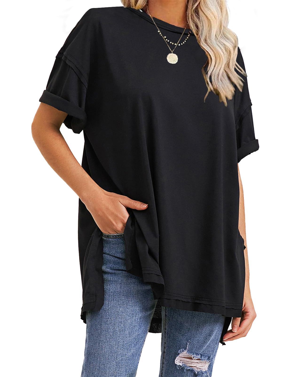 T-shirts surdimensionnés fendus sur les côtés pour femme