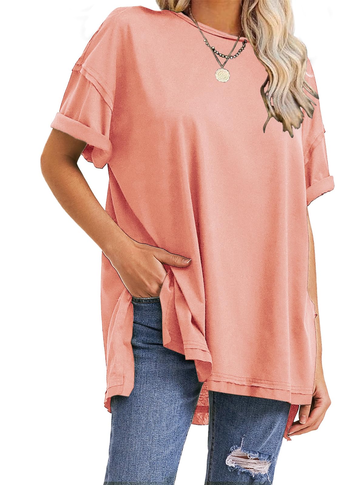 T-shirts surdimensionnés fendus sur les côtés pour femme