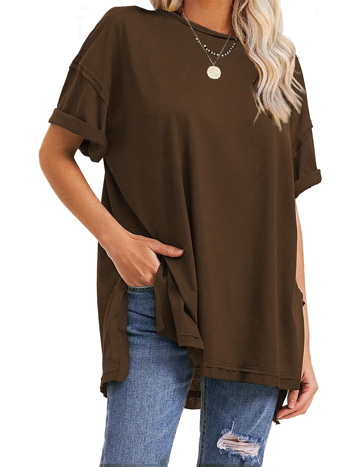 T-shirts surdimensionnés fendus sur les côtés pour femme