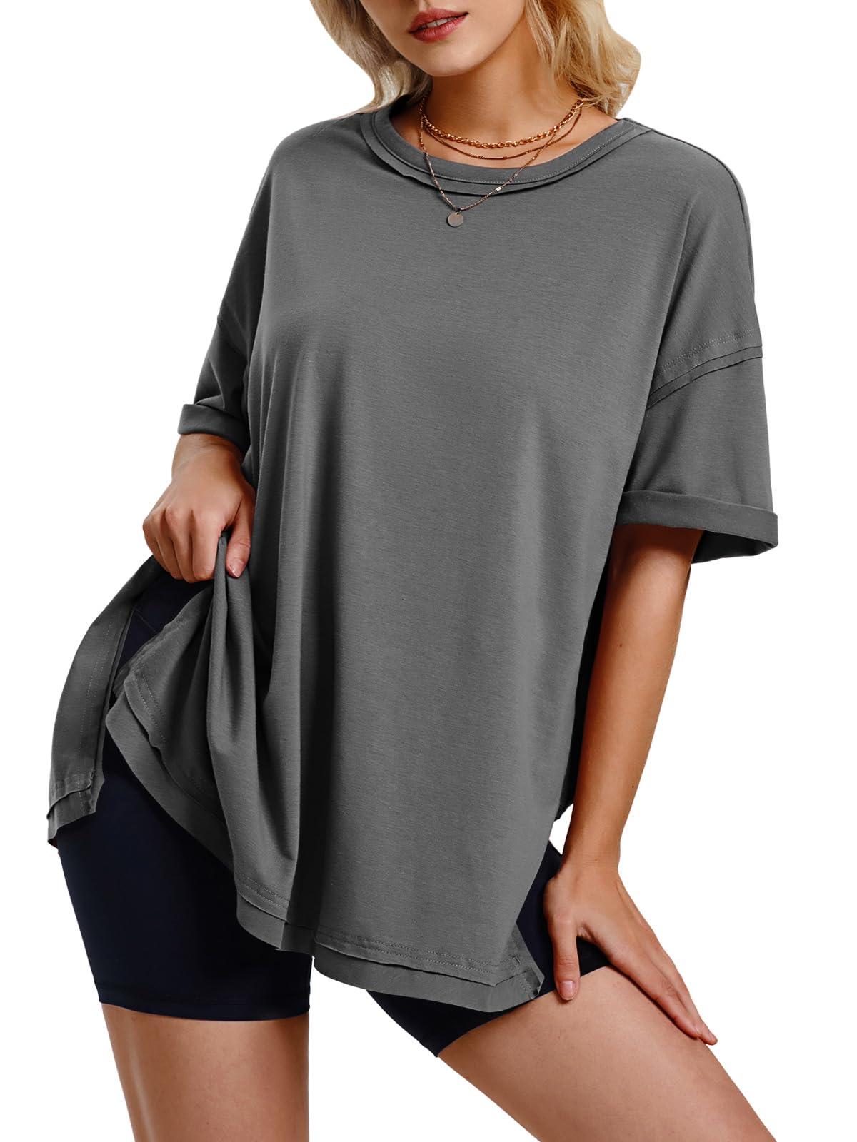 T-shirts surdimensionnés fendus sur les côtés pour femme