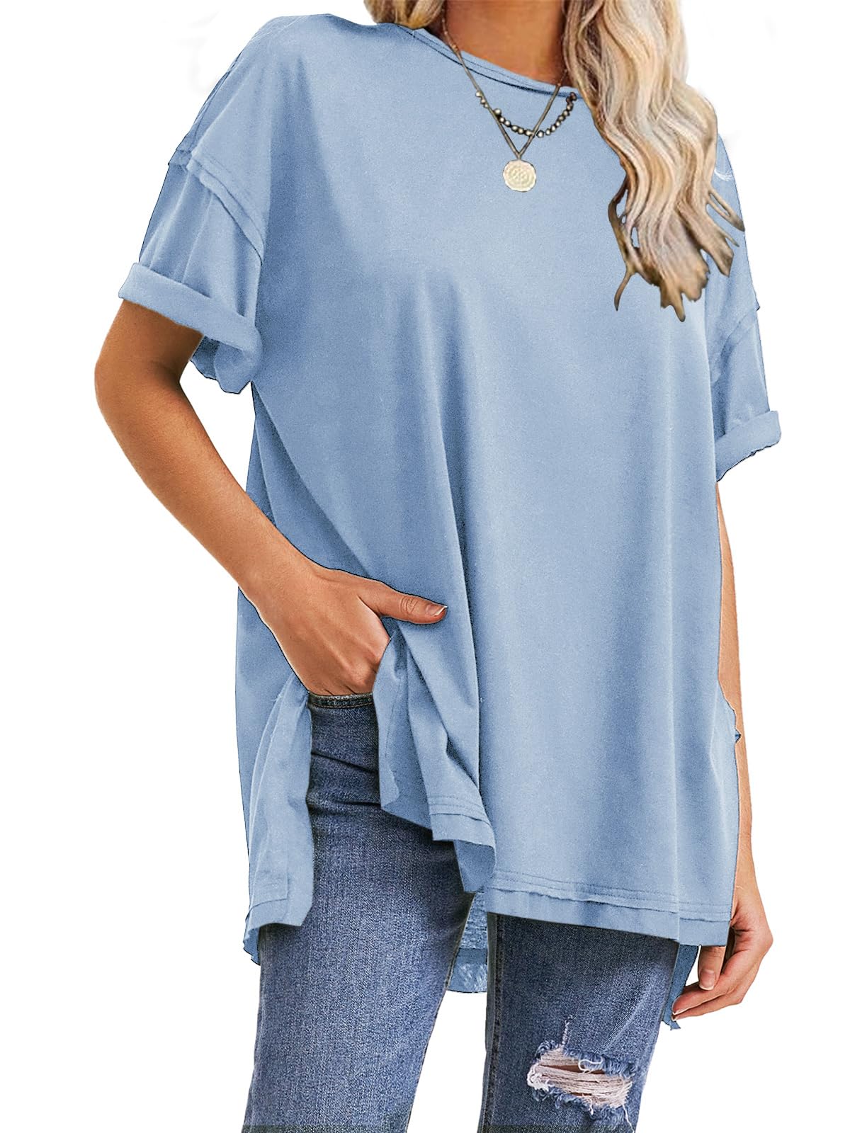 T-shirts surdimensionnés fendus sur les côtés pour femme
