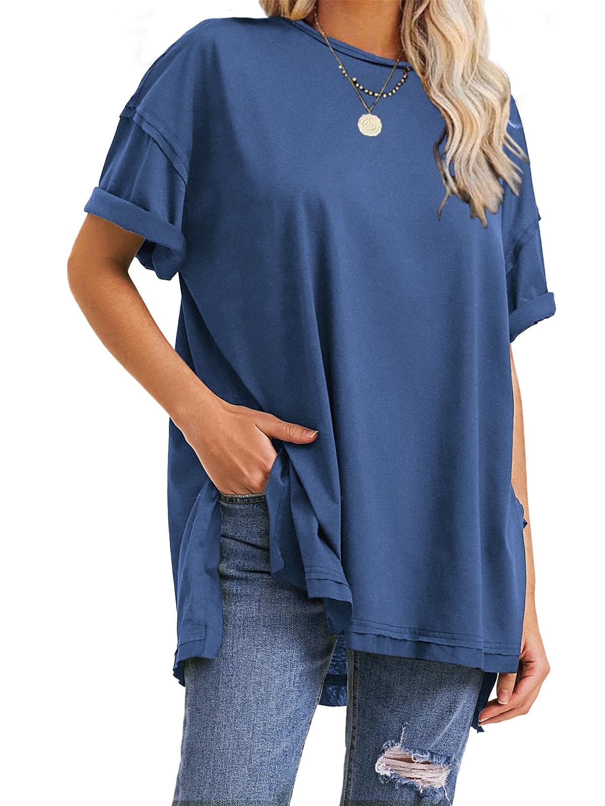 T-shirts surdimensionnés fendus sur les côtés pour femme
