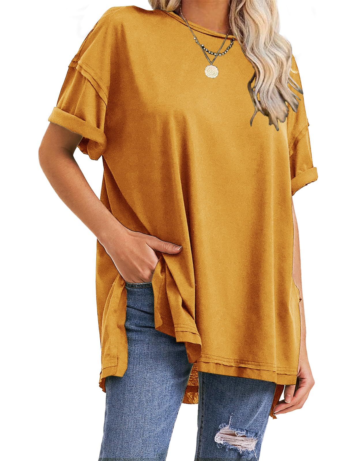 T-shirts surdimensionnés fendus sur les côtés pour femme