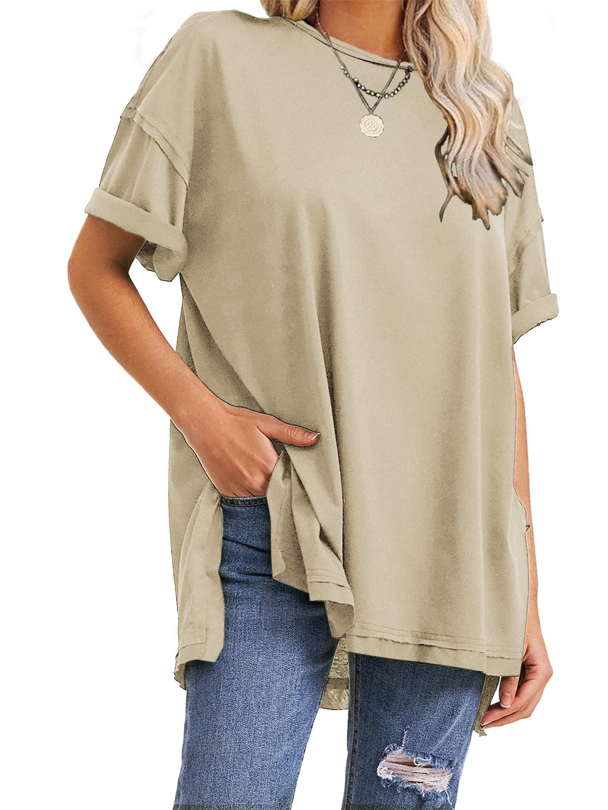T-shirts surdimensionnés fendus sur les côtés pour femme
