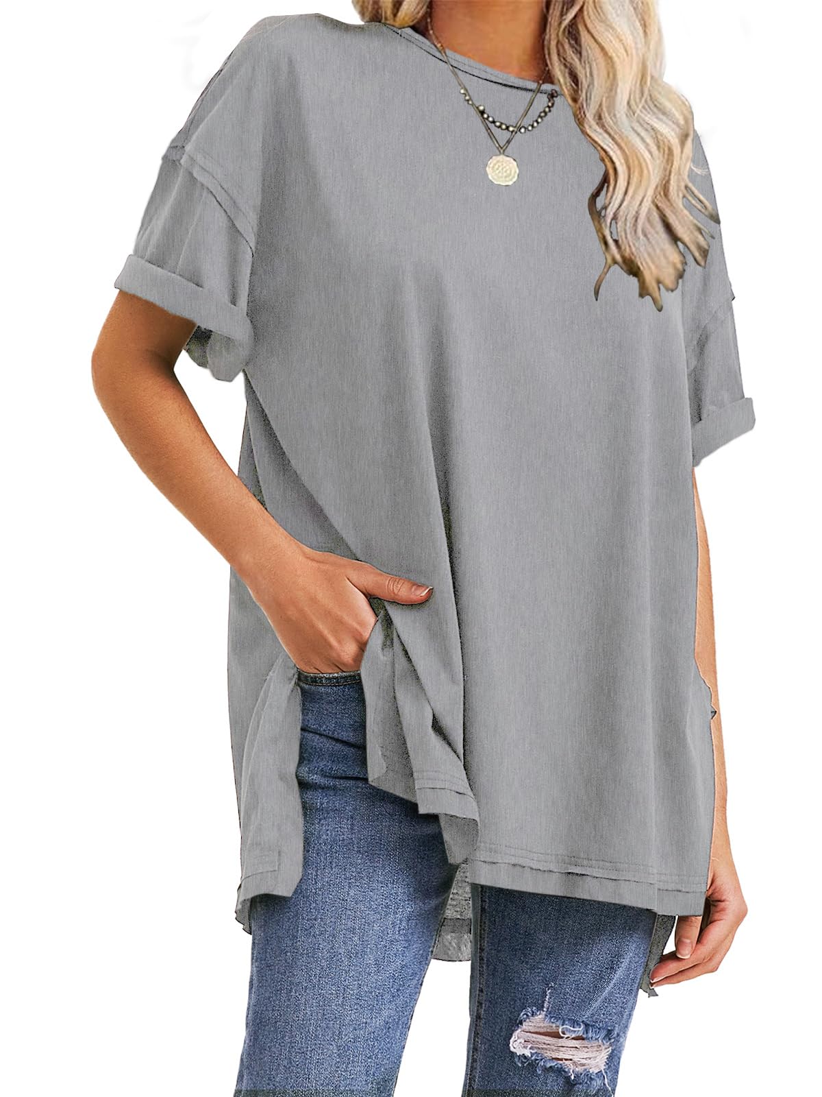 T-shirts surdimensionnés fendus sur les côtés pour femme